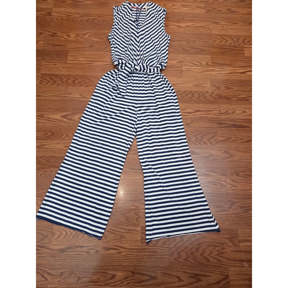 Matilda Jane Joanna Gaines Womens‎ Navy White Striped Wide Leg Jumpsuit Small S